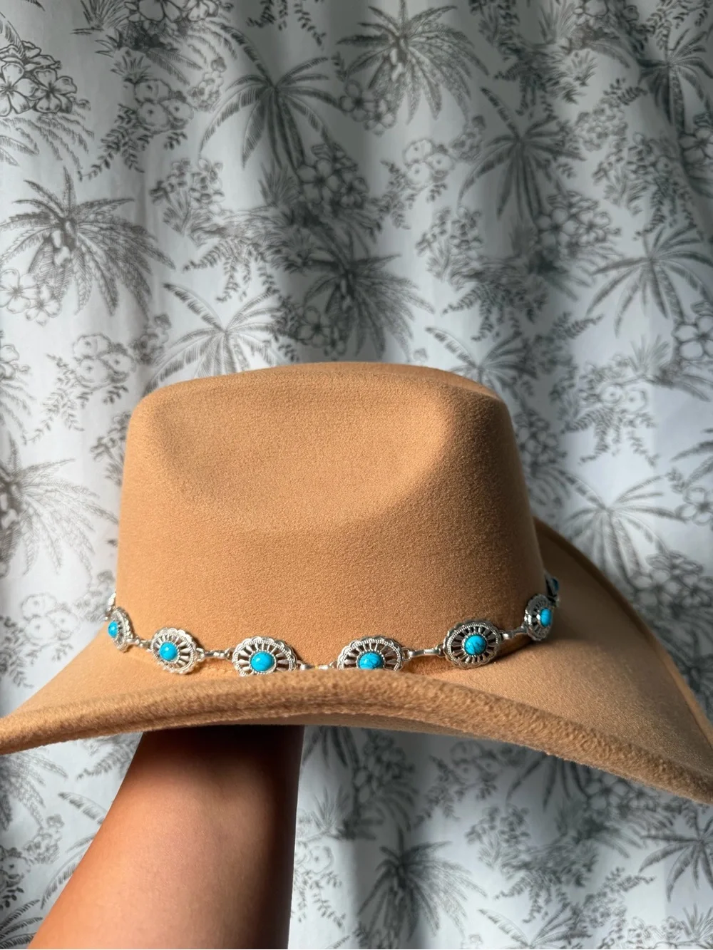 White Mountain Camel Western Cowboy Hat with Turquoise Concho Band Small